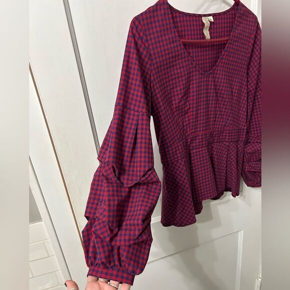 Allison Joy Red Ruffled Peplum Blouse - Picture 2 of 5